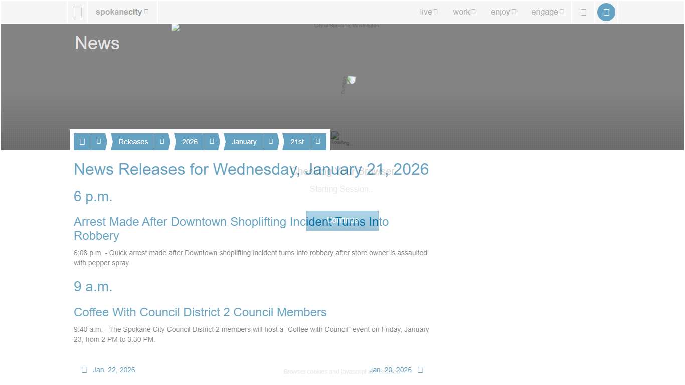 News Releases for Wednesday, January 21, 2026 - City of Spokane, Washington